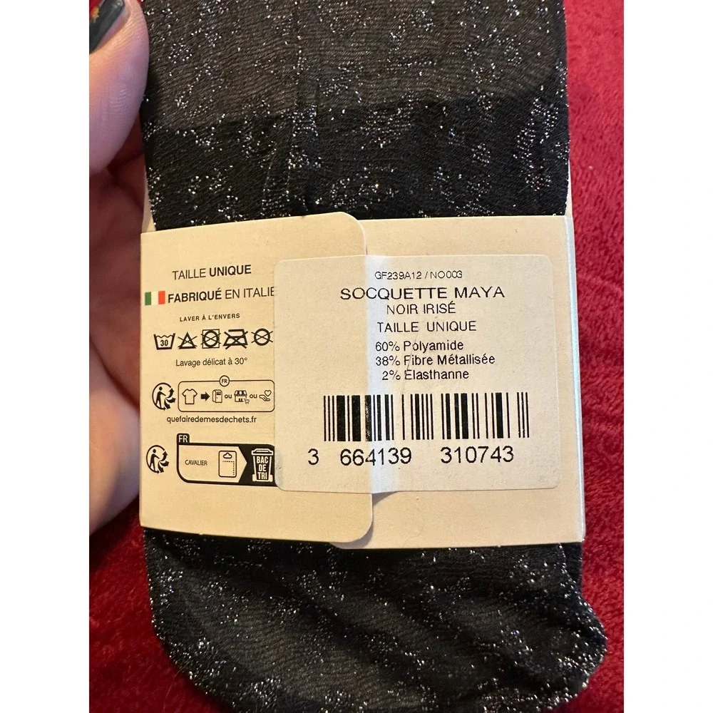 Balzac Paris Socquette Maya Noir Irise Black Metallic Glitter Socks Italy